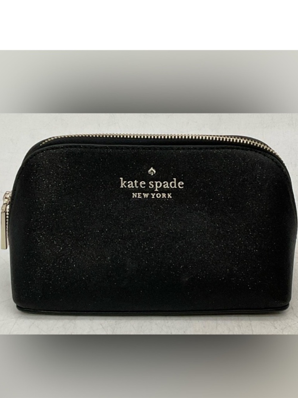 kate spade Black Glitter Tinsel Cosmetic Pouch with Gold Hardware EUC